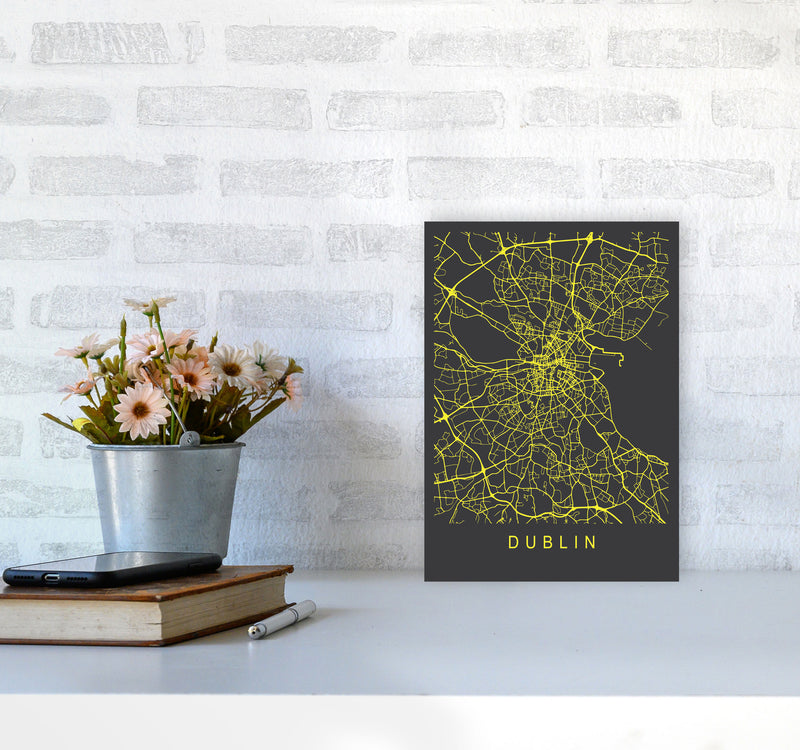 Dublin Map Neon Art Print by Pixy Paper A4 Black Frame