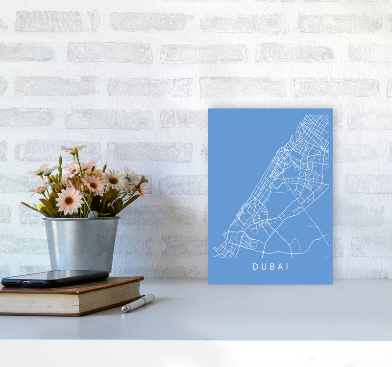 Dubai Map Blueprint Art Print by Pixy Paper A4 Black Frame