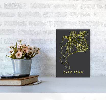 Cape Town Map Neon Art Print by Pixy Paper A4 Black Frame
