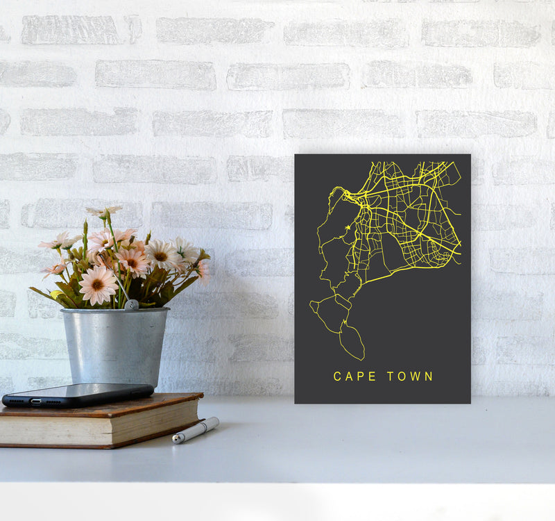 Cape Town Map Neon Art Print by Pixy Paper A4 Black Frame