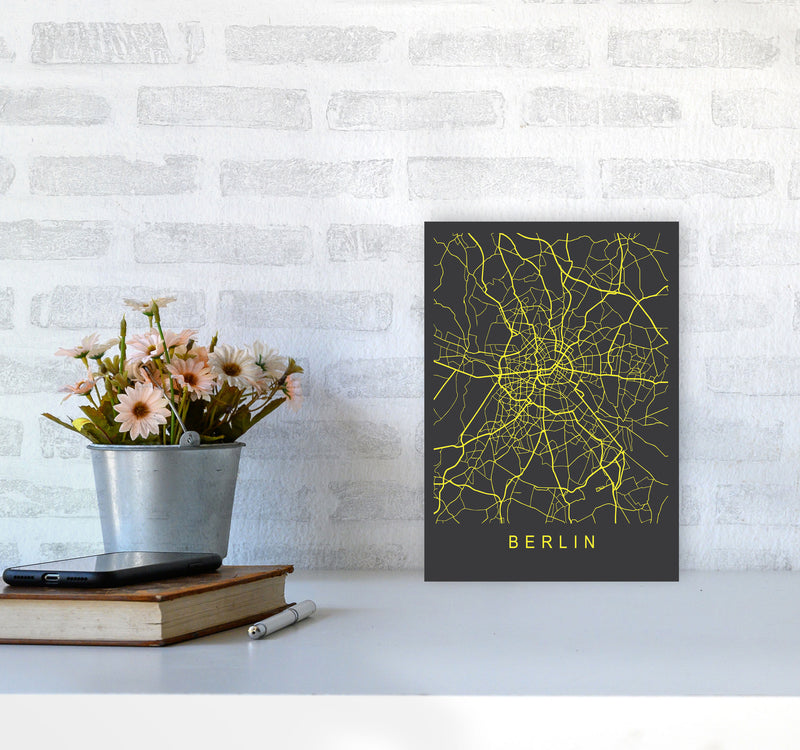 Berlin Map Neon Art Print by Pixy Paper A4 Black Frame