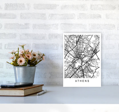 Athens Map Art Print by Pixy Paper A4 Black Frame