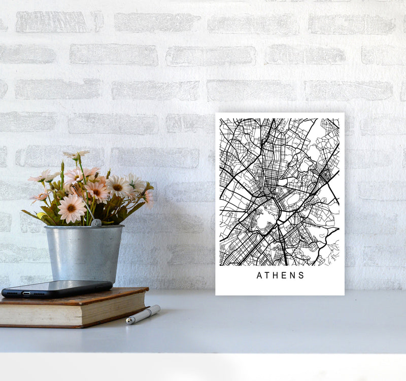 Athens Map Art Print by Pixy Paper A4 Black Frame