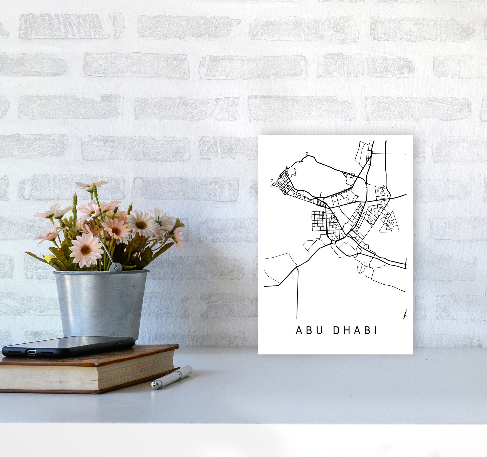 Abu Dhabi Map Art Print by Pixy Paper A4 Black Frame