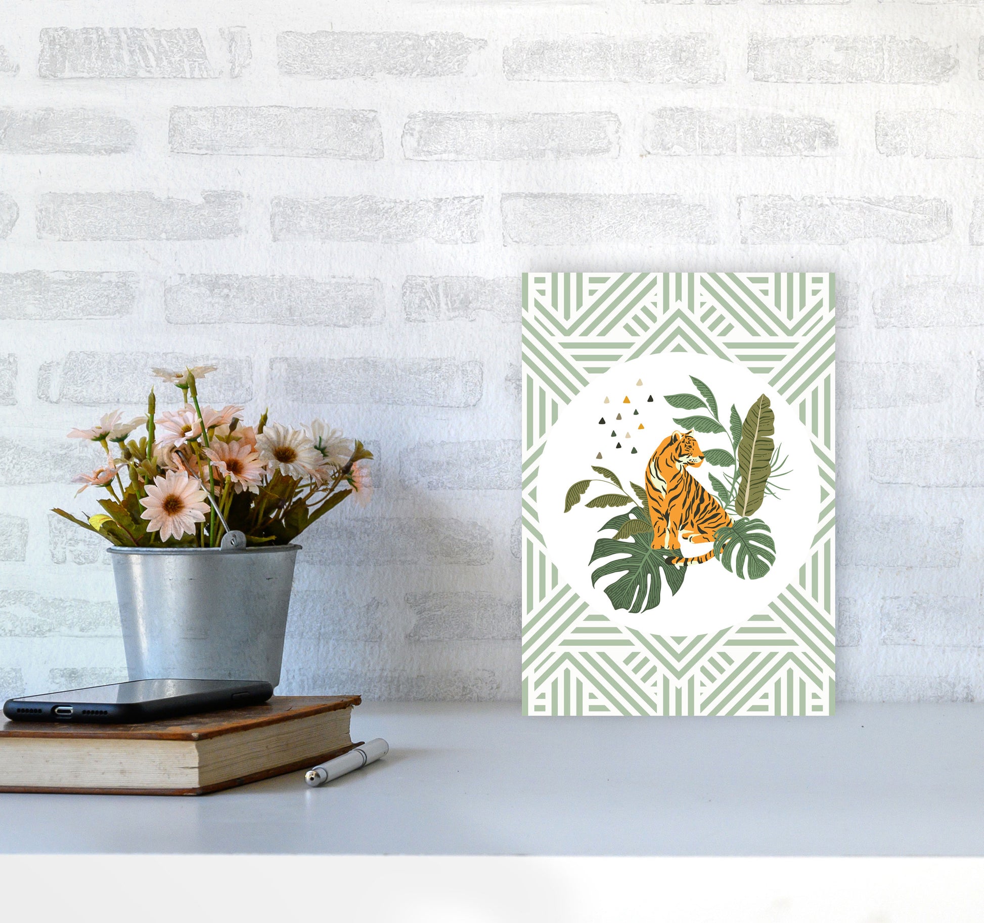 Wild Collection Aztec Tiger Art Print by Pixy Paper A4 Black Frame