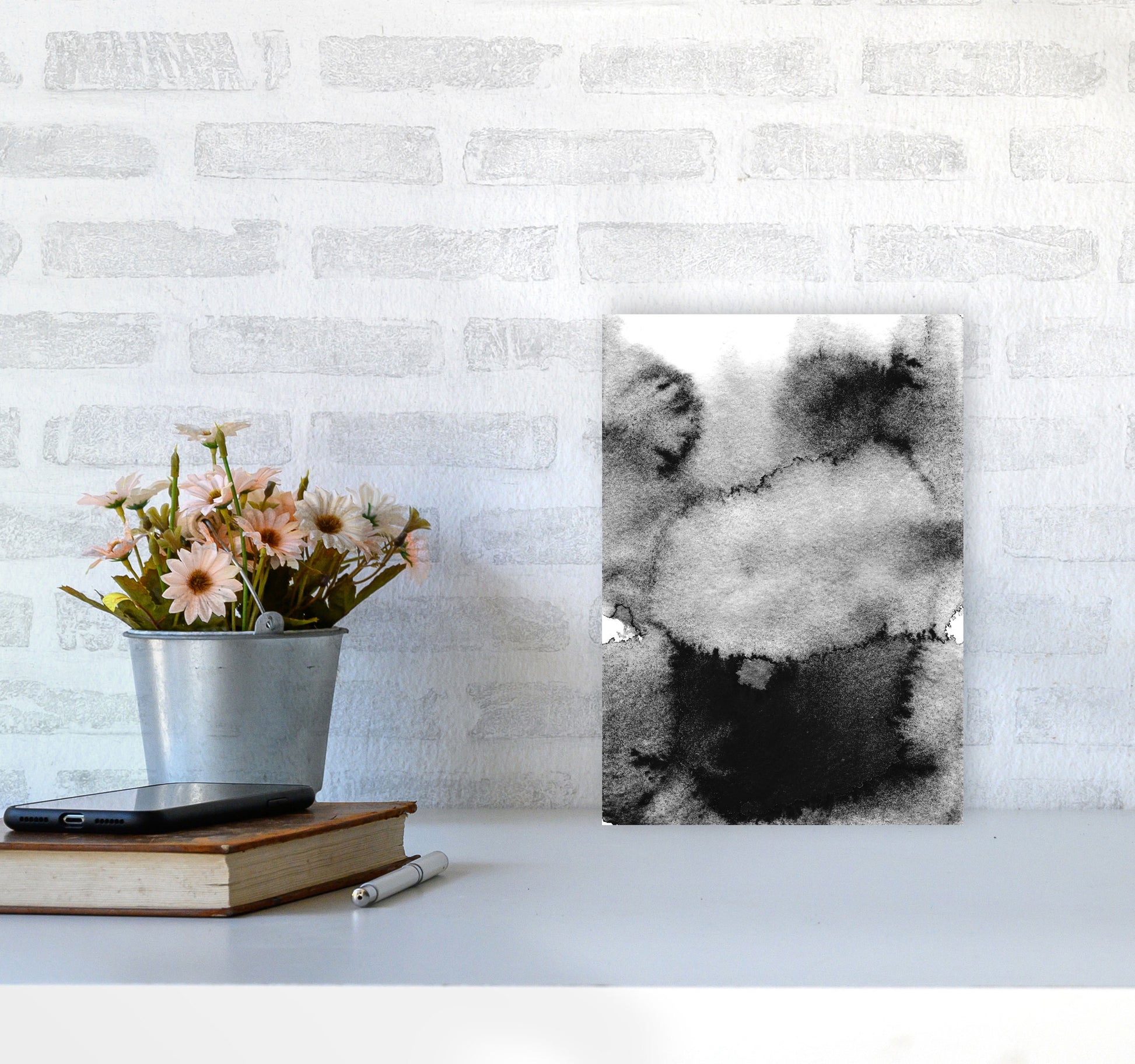 Majestic Monochrome Watercolour 14 Art Print by Pixy Paper A4 Black Frame