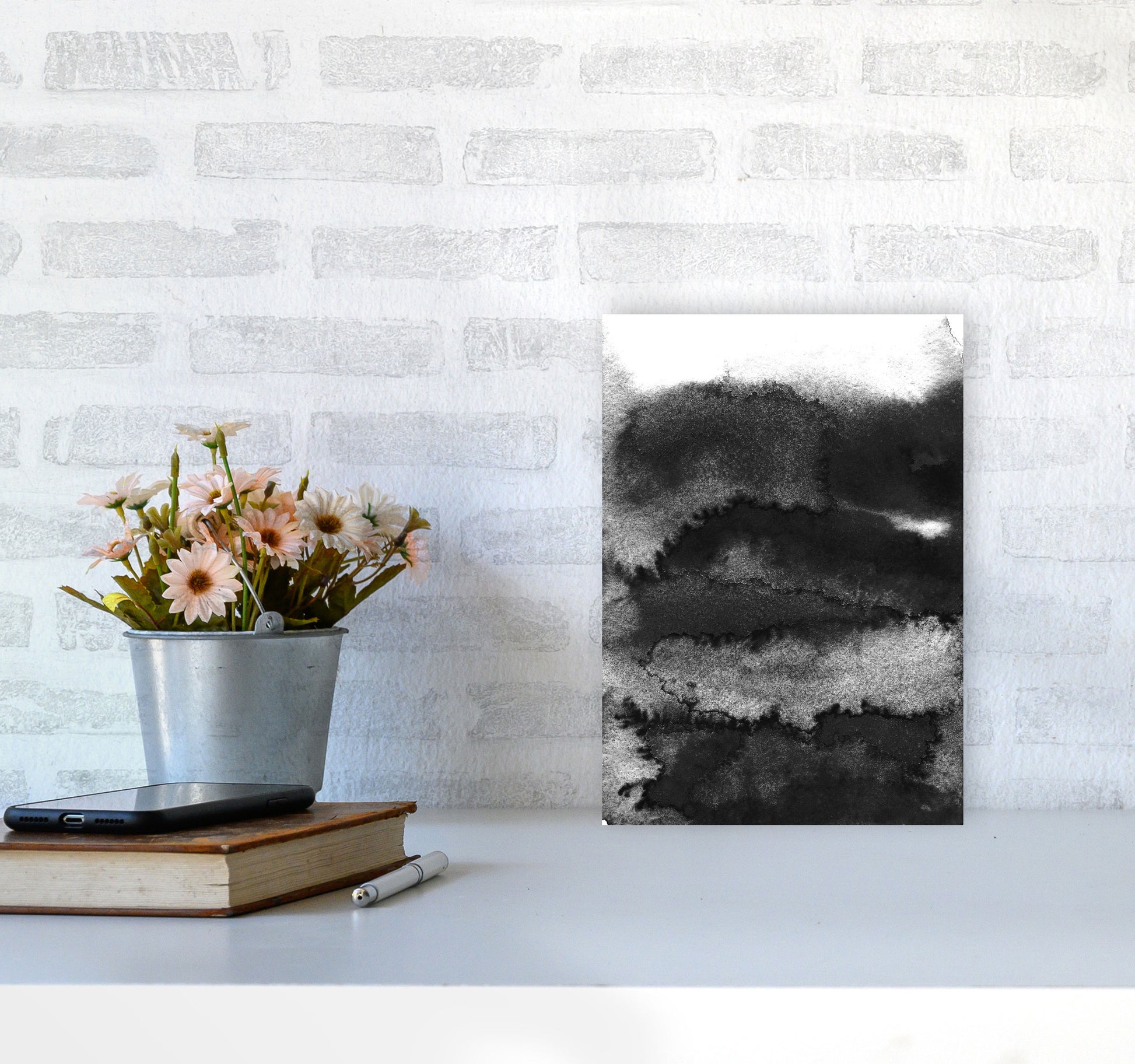 Majestic Monochrome Watercolour 16 Art Print by Pixy Paper A4 Black Frame