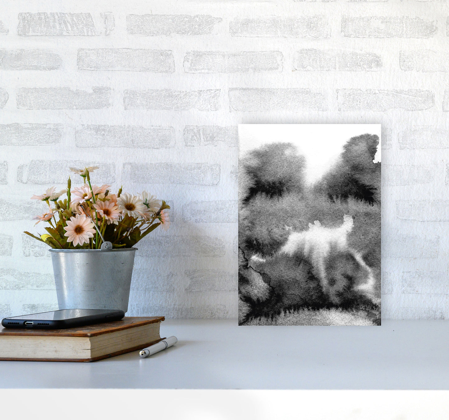 Majestic Monochrome Watercolour 17 Art Print by Pixy Paper A4 Black Frame