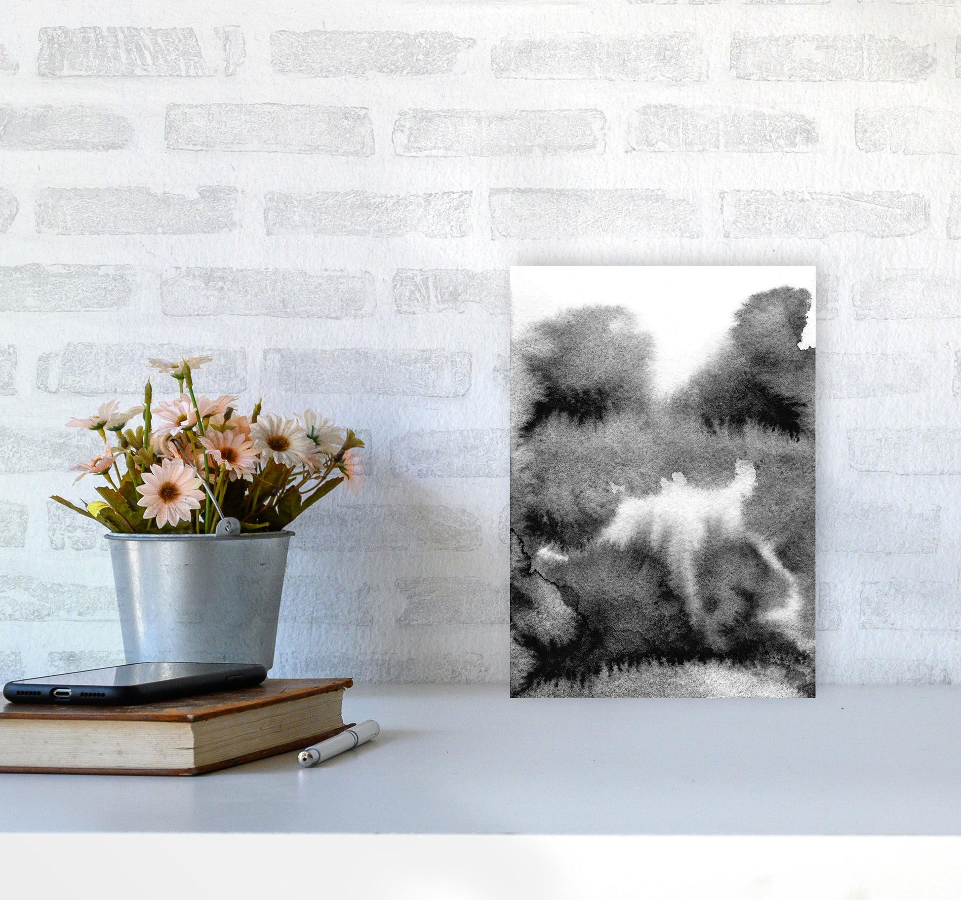Majestic Monochrome Watercolour 17 Art Print by Pixy Paper A4 Black Frame