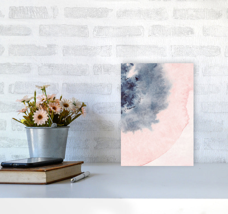 Sand Pink and Navy Watercolour 05 Art Print by Pixy Paper A4 Black Frame