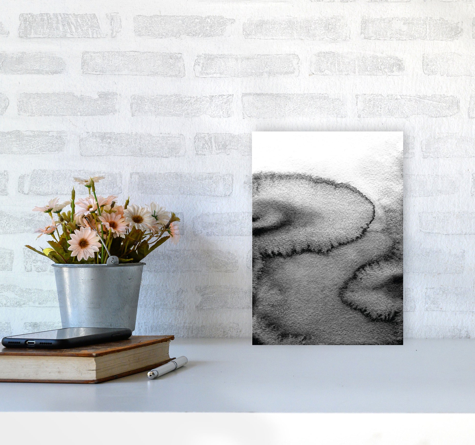 Majestic Monochrome Watercolour 15 Art Print by Pixy Paper A4 Black Frame