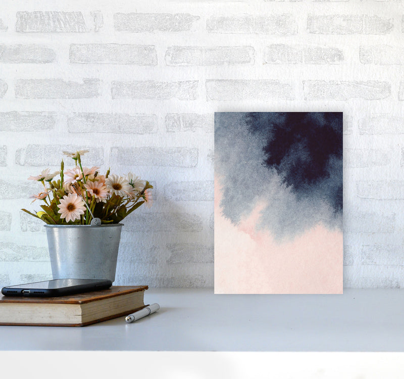 Sand Pink and Navy Watercolour 01 Art Print by Pixy Paper A4 Black Frame