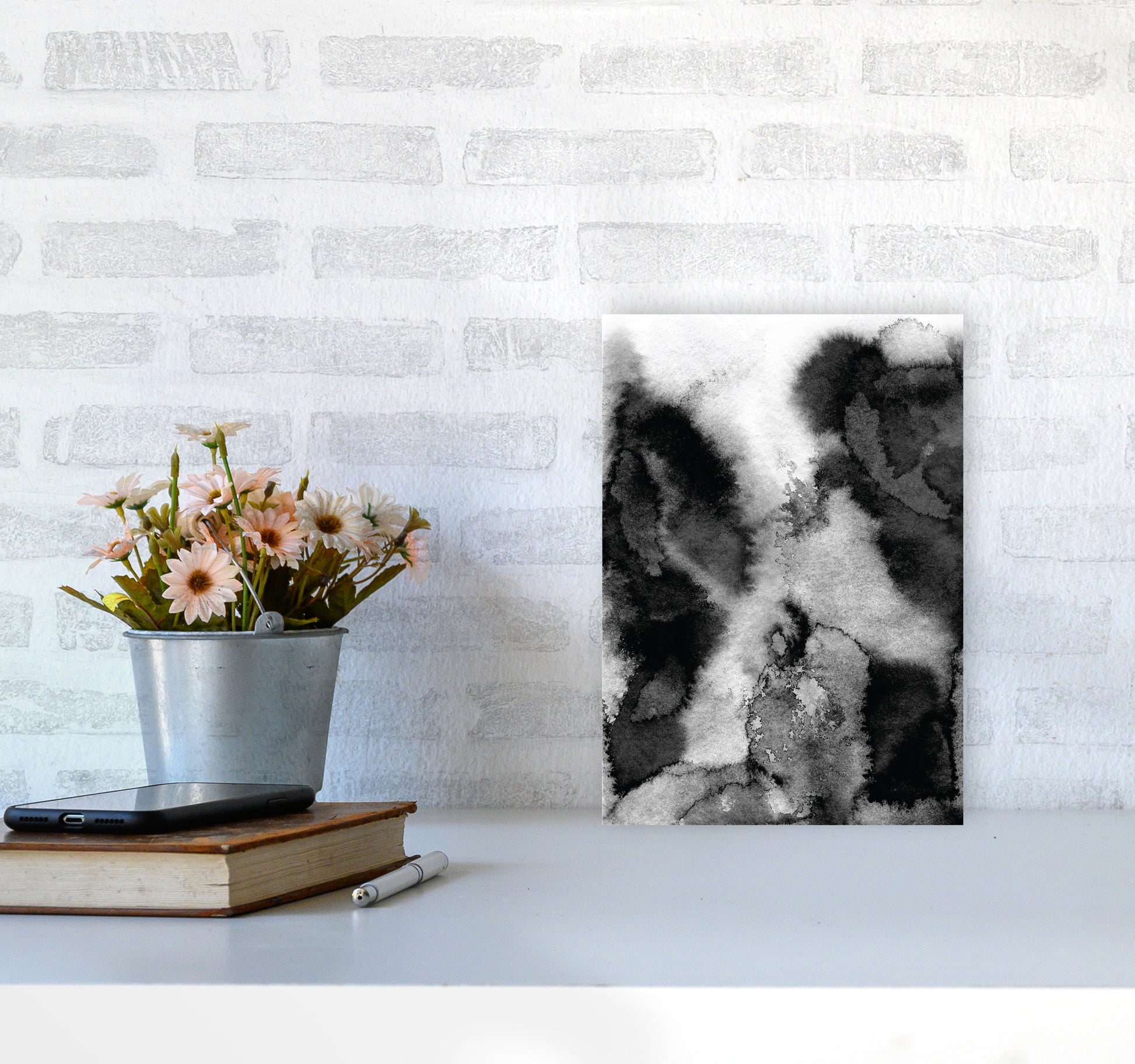 Majestic Monochrome Watercolour 11 Art Print by Pixy Paper A4 Black Frame