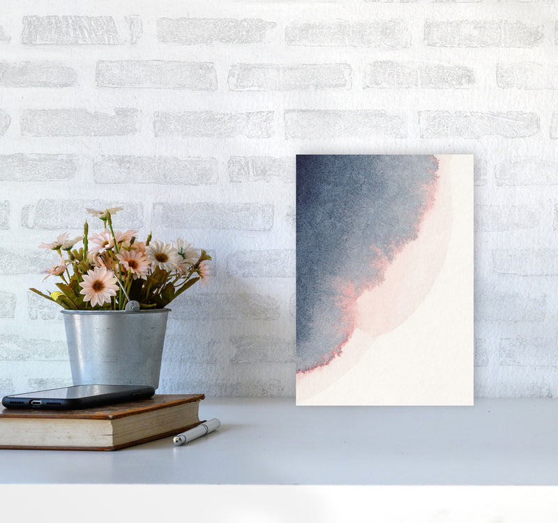 Sand Pink and Navy Watercolour 02 Art Print by Pixy Paper A4 Black Frame