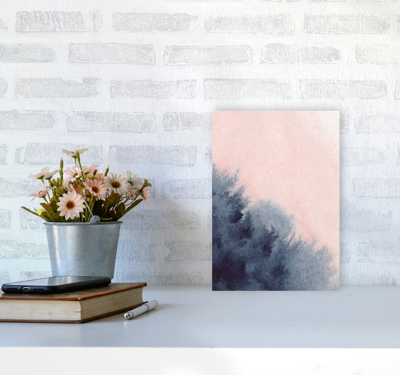 Sand Pink and Navy Watercolour 03 Art Print by Pixy Paper A4 Black Frame