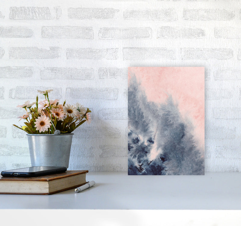 Sand Pink and Navy Watercolour 04 Art Print by Pixy Paper A4 Black Frame