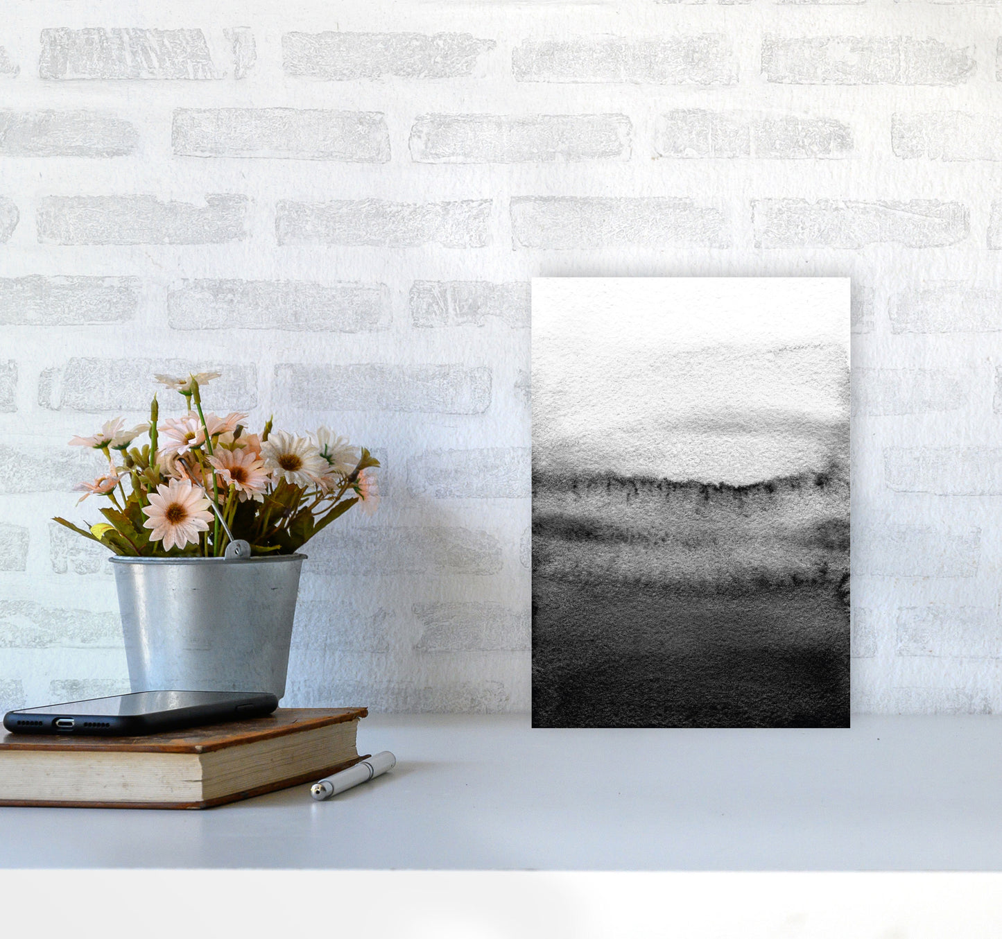 Majestic Monochrome Watercolour 18 Art Print by Pixy Paper A4 Black Frame