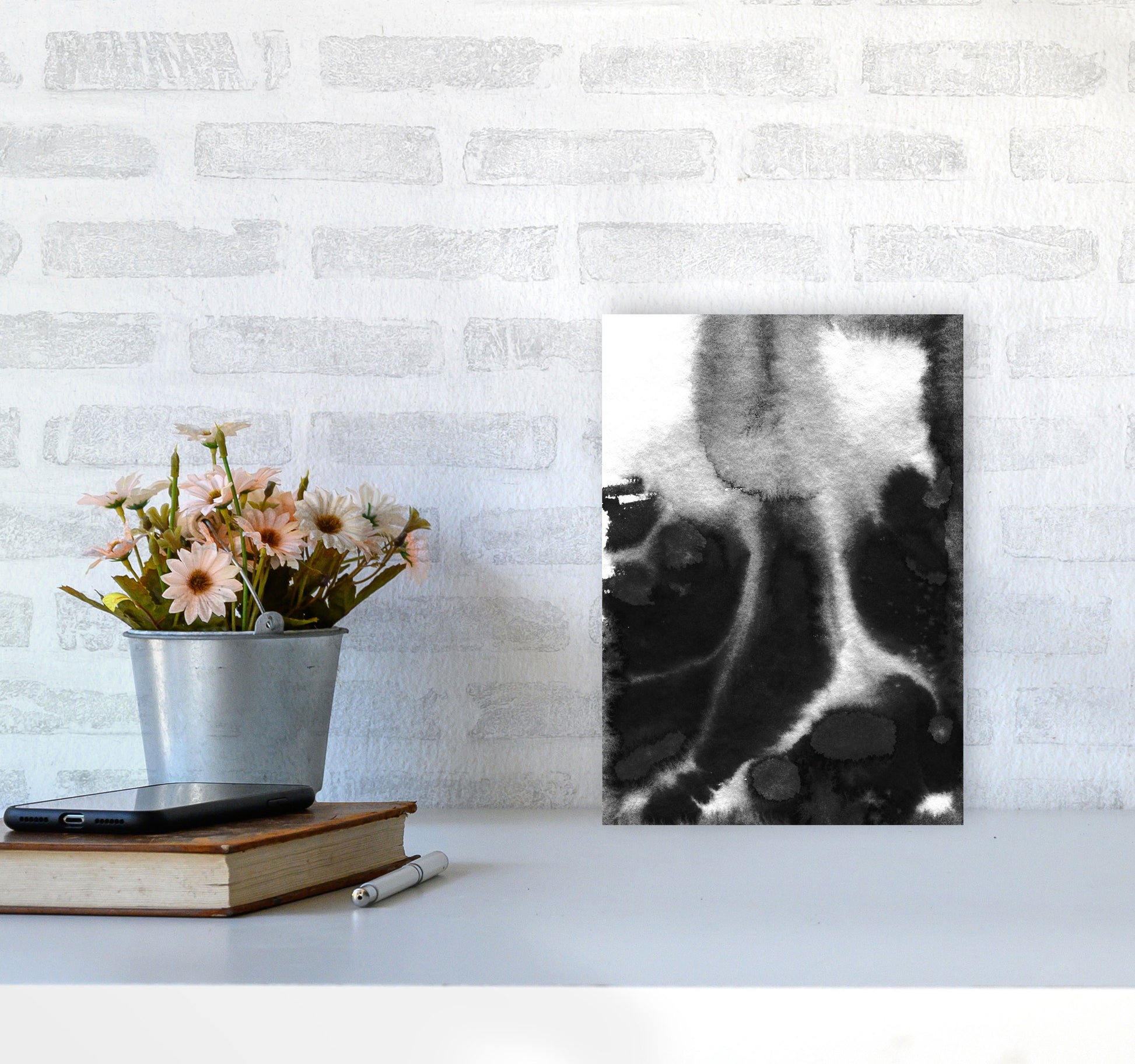 Majestic Monochrome Watercolour 20 Art Print by Pixy Paper A4 Black Frame