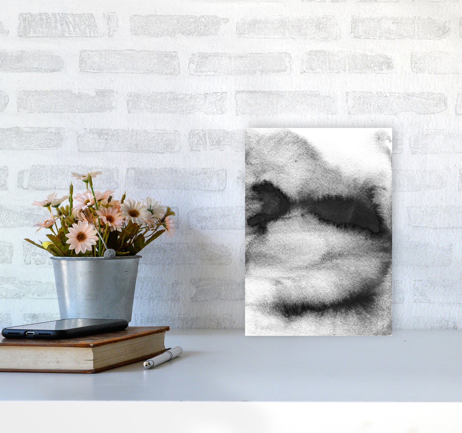 Majestic Monochrome Watercolour 08 Art Print by Pixy Paper A4 Black Frame