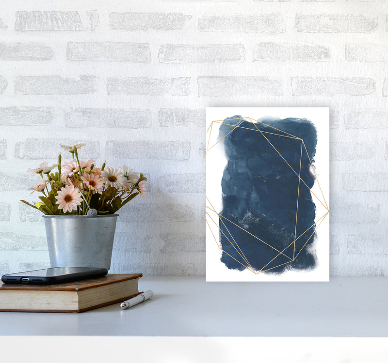 Aztec Navy Watercolour Art Print by Pixy Paper A4 Black Frame