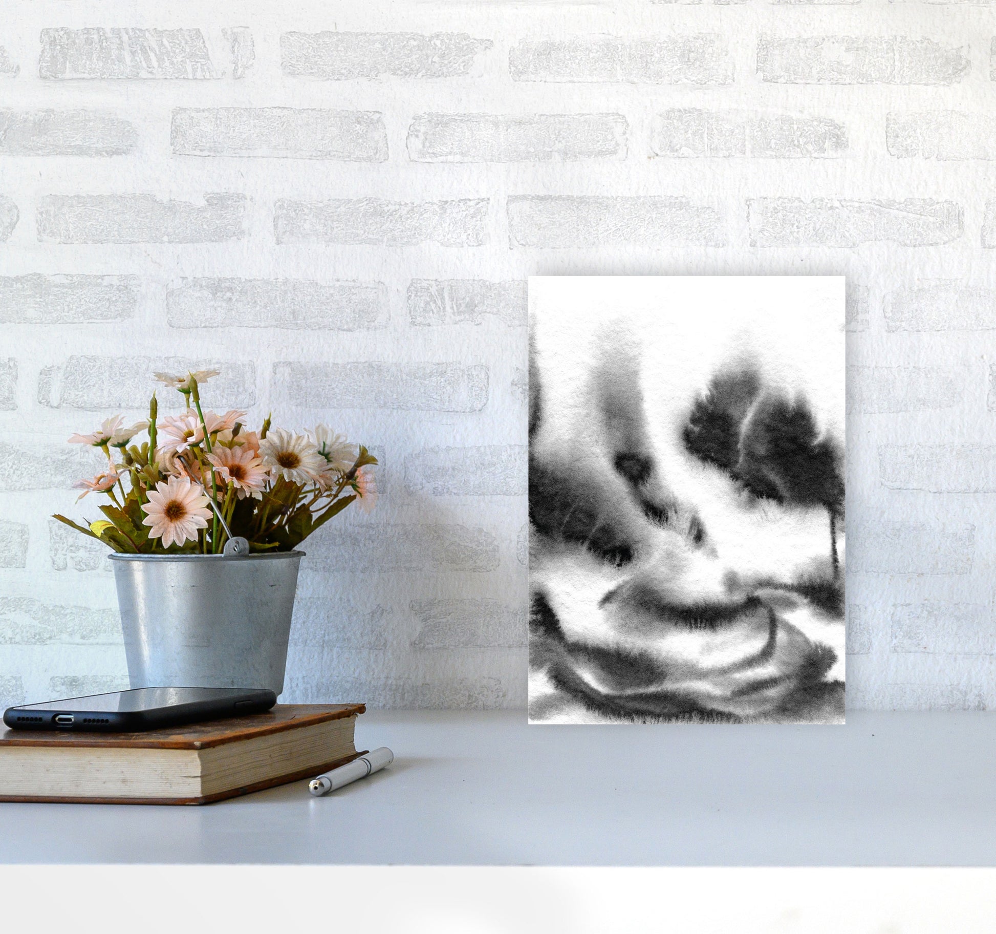 Majestic Monochrome Watercolour 06 Art Print by Pixy Paper A4 Black Frame