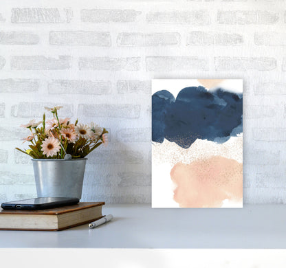 Aztec Blush and Navy Watercolour 03 Art Print by Pixy Paper A4 Black Frame
