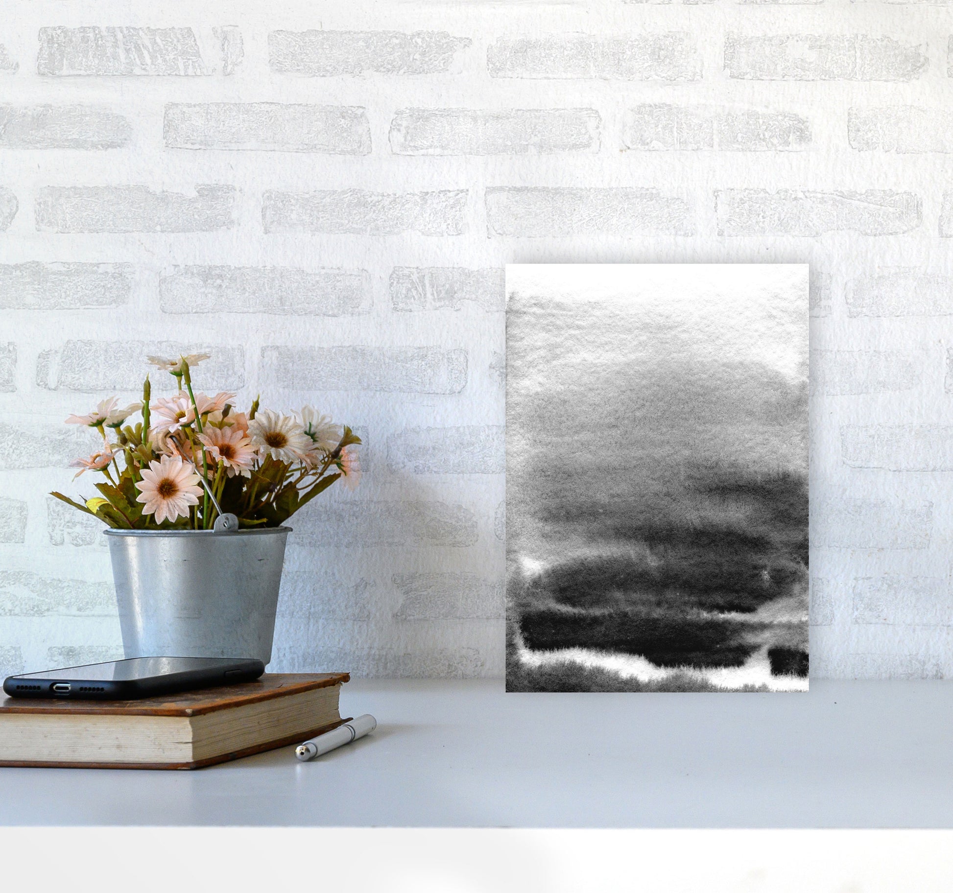 Majestic Monochrome Watercolour 02 Art Print by Pixy Paper A4 Black Frame