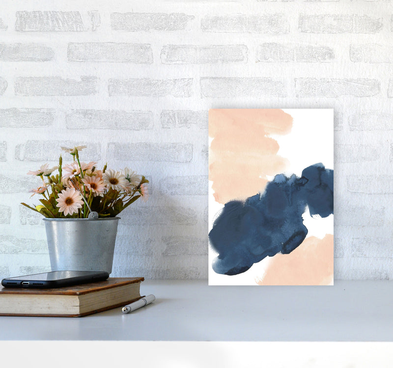 Aztec Blush and Navy Watercolour 02 Art Print by Pixy Paper A4 Black Frame