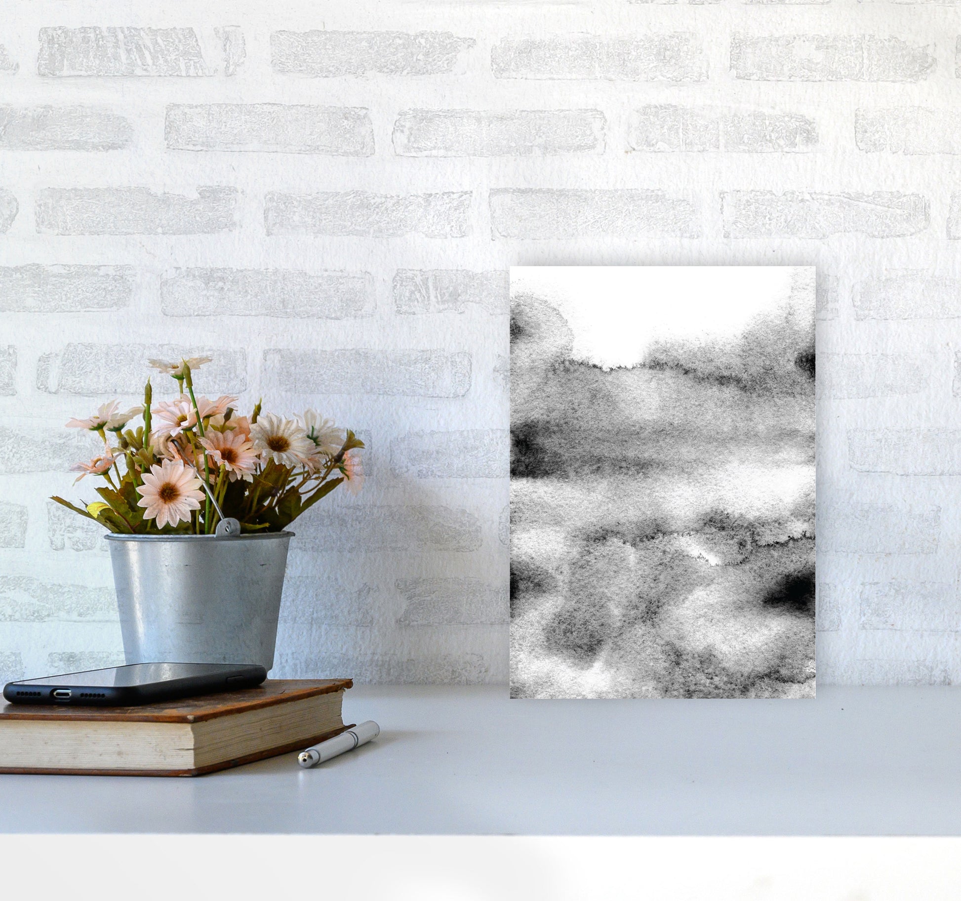 Majestic Monochrome Watercolour 04 Art Print by Pixy Paper A4 Black Frame