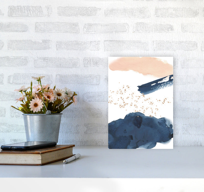 Aztec Blush and Navy Watercolour 01 Art Print by Pixy Paper A4 Black Frame