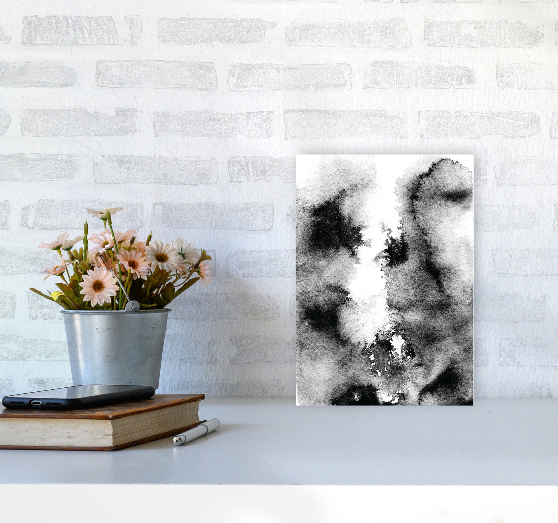 Majestic Monochrome Watercolour 10 Art Print by Pixy Paper A4 Black Frame