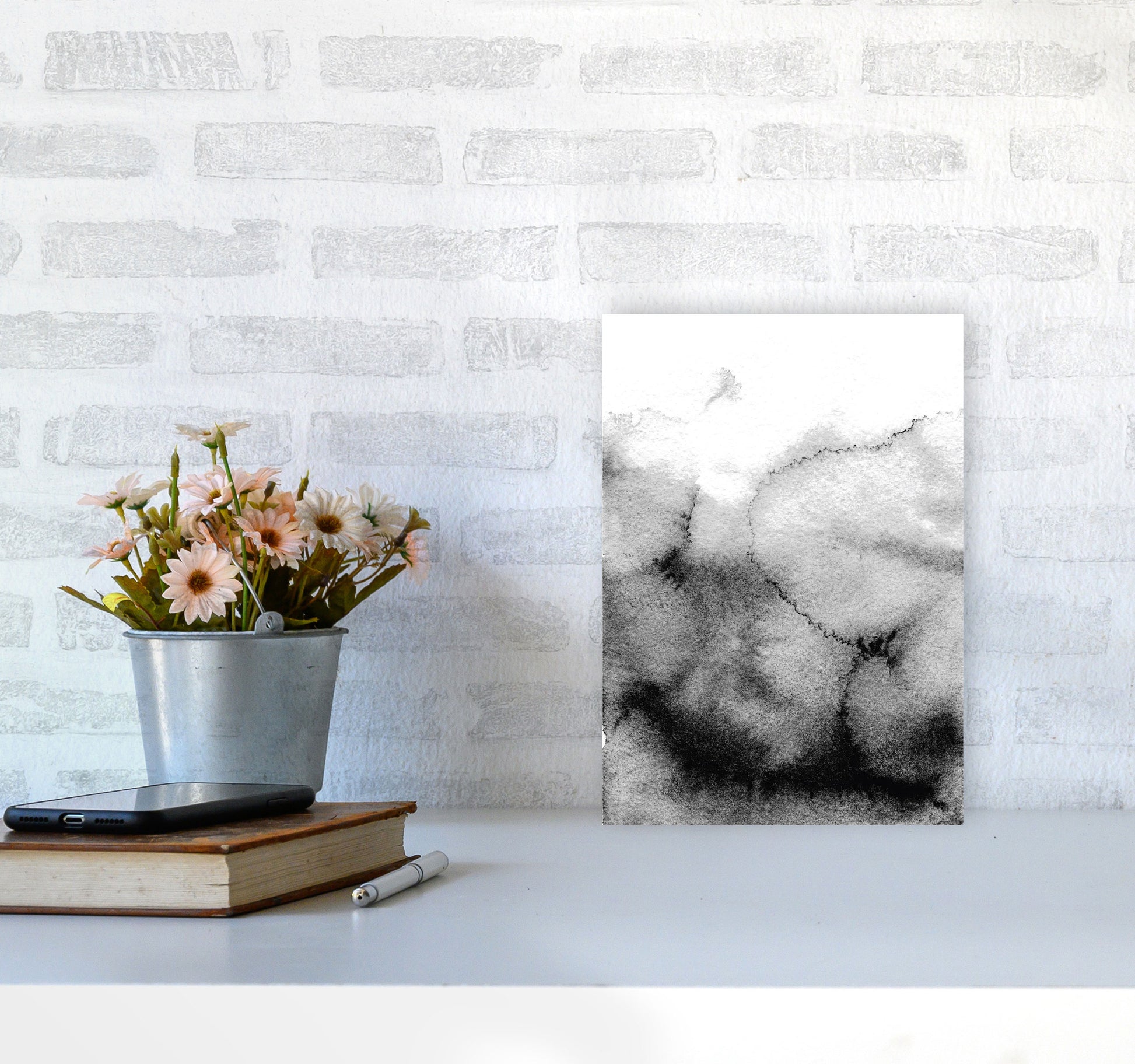 Majestic Monochrome Watercolour 09 Art Print by Pixy Paper A4 Black Frame