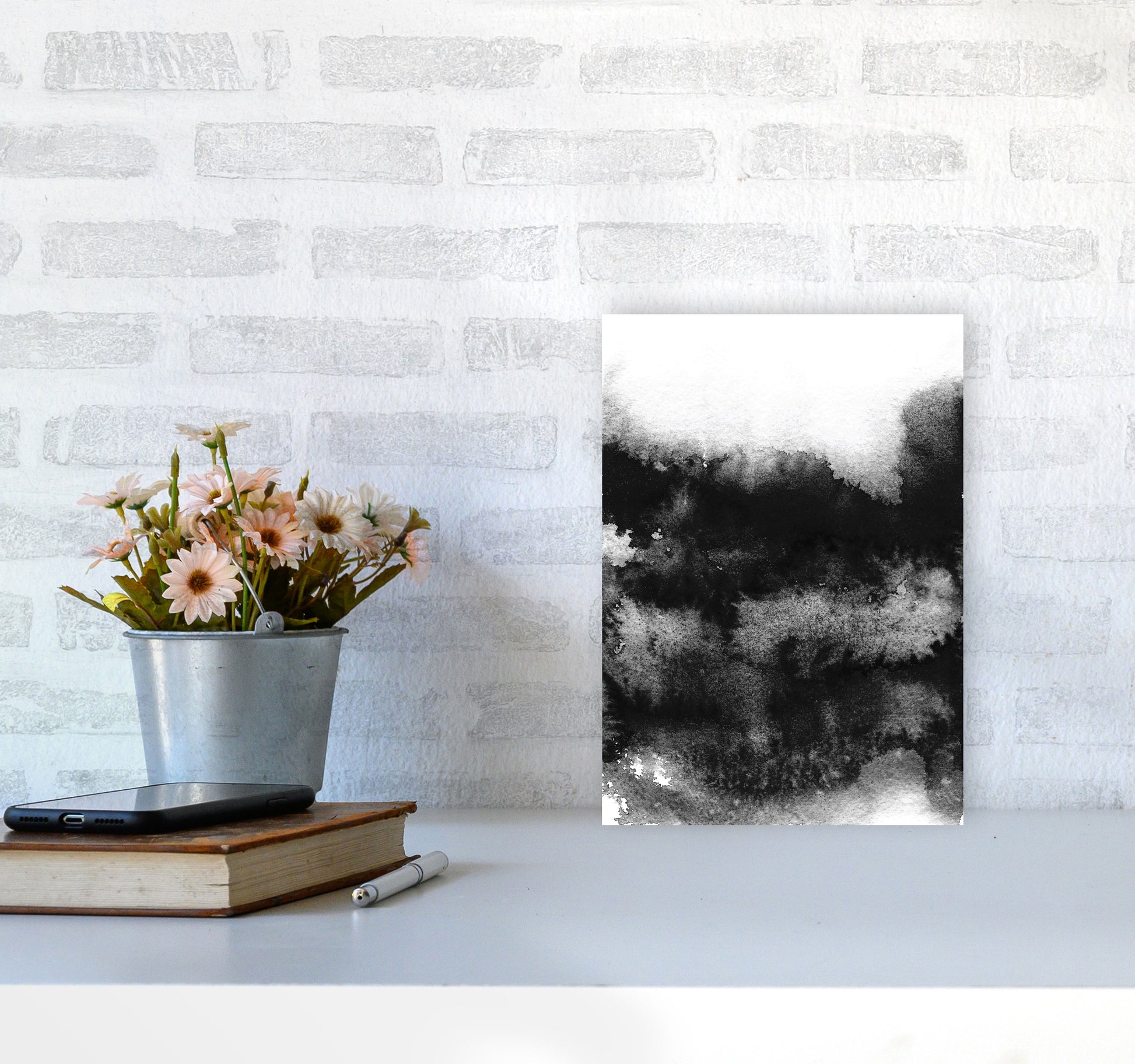 Majestic Monochrome Watercolour 05 Art Print by Pixy Paper A4 Black Frame