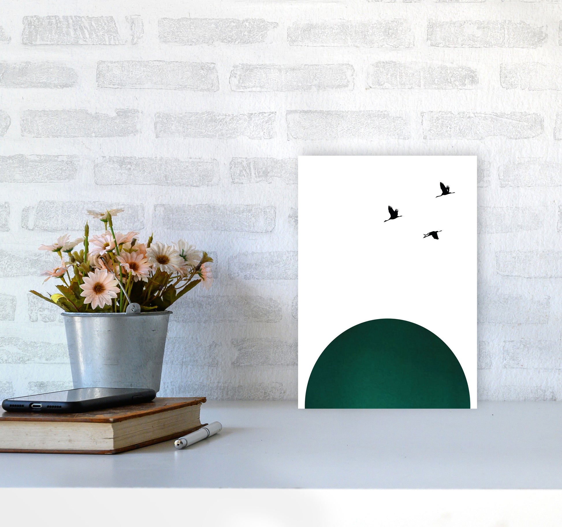 Rising sun emerald Art Print by Pixy Paper A4 Black Frame