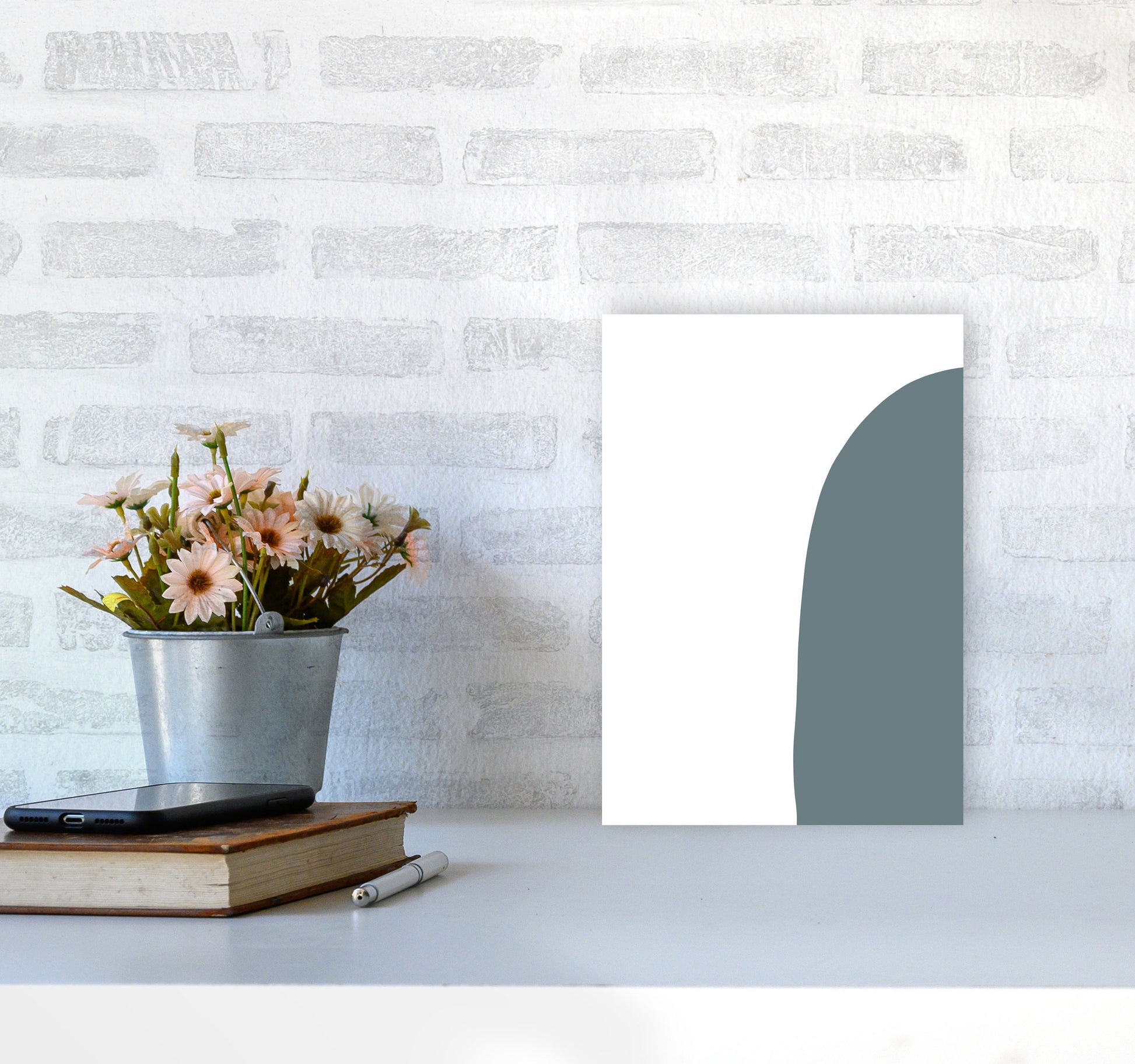 Inspired Teal Half Stone Right Art Print by Pixy Paper A4 Black Frame