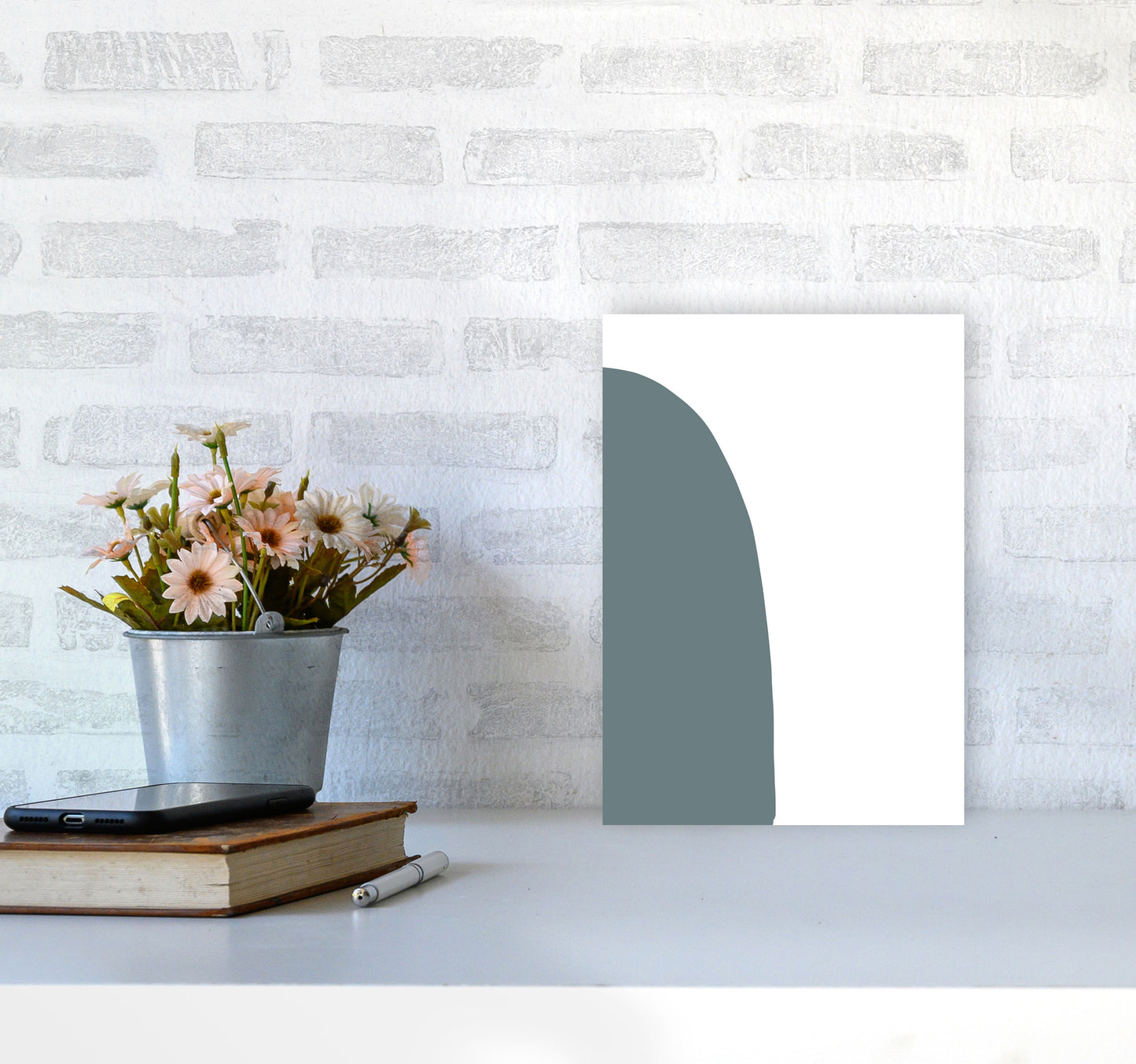Inspired Teal Half Stone Left Art Print by Pixy Paper A4 Black Frame