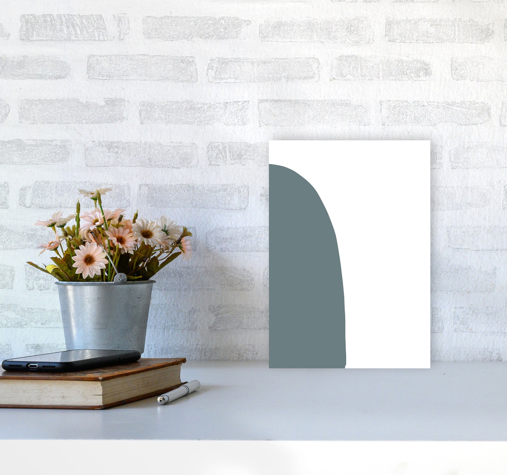 Inspired Teal Half Stone Left Art Print by Pixy Paper A4 Black Frame