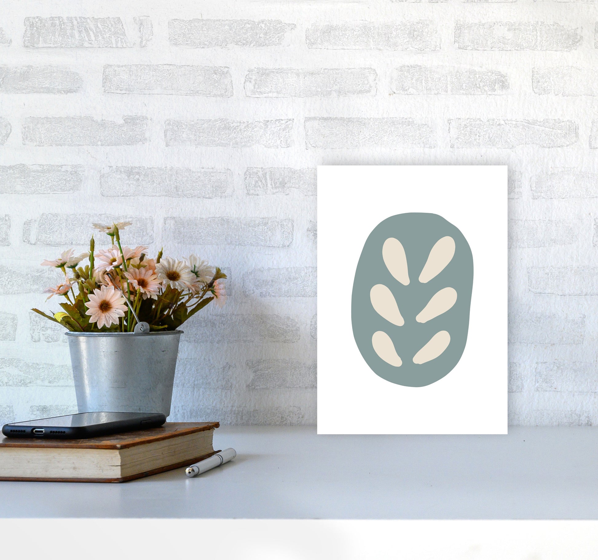 Inspired Teal Floral Abstract Art Print by Pixy Paper A4 Black Frame