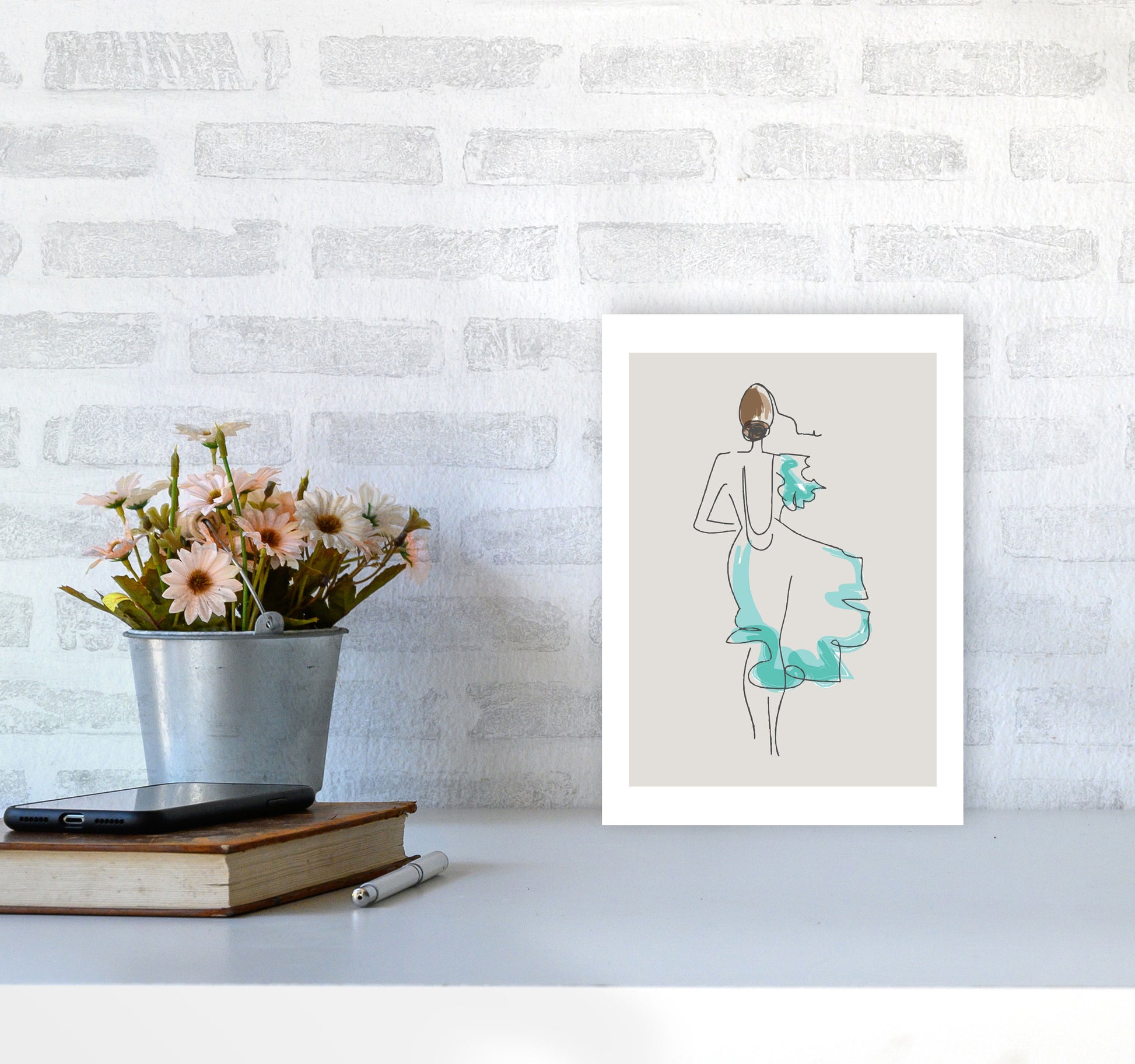 Inspired Stone Woman in Dress Line Art Art Print by Pixy Paper A4 Black Frame