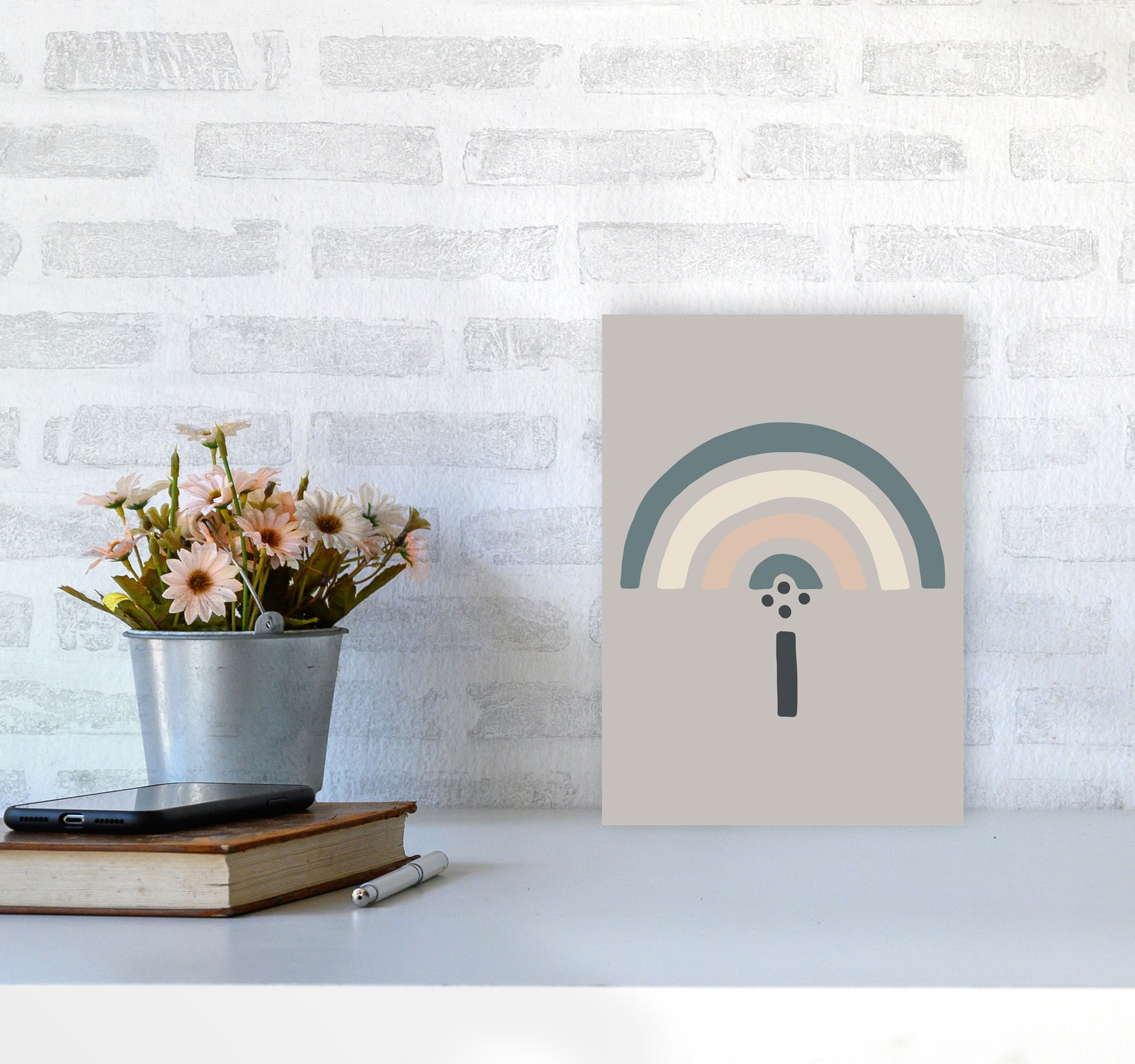 Inspired Natural Rainbow Stone Art Print by Pixy Paper A4 Black Frame