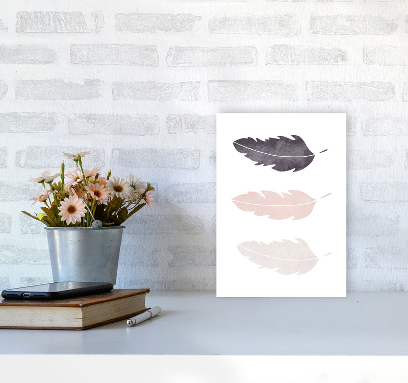Feathers pink cotton Art Print by Pixy Paper A4 Black Frame