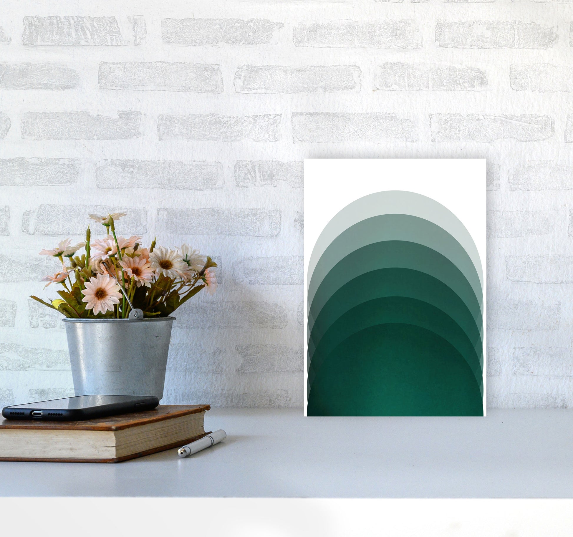 Gradient Sun rising emerald Art Print by Pixy Paper A4 Black Frame