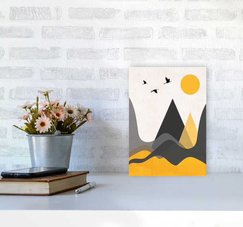 Hills and mountains mustard Art Print by Pixy Paper A4 Black Frame
