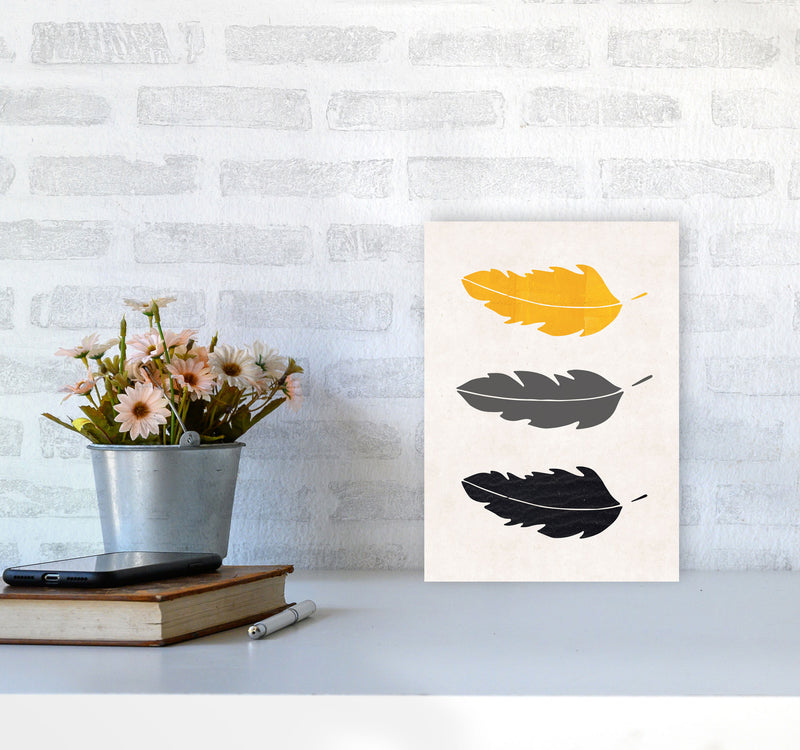 Feathers Mustard Art Print by Pixy Paper A4 Black Frame