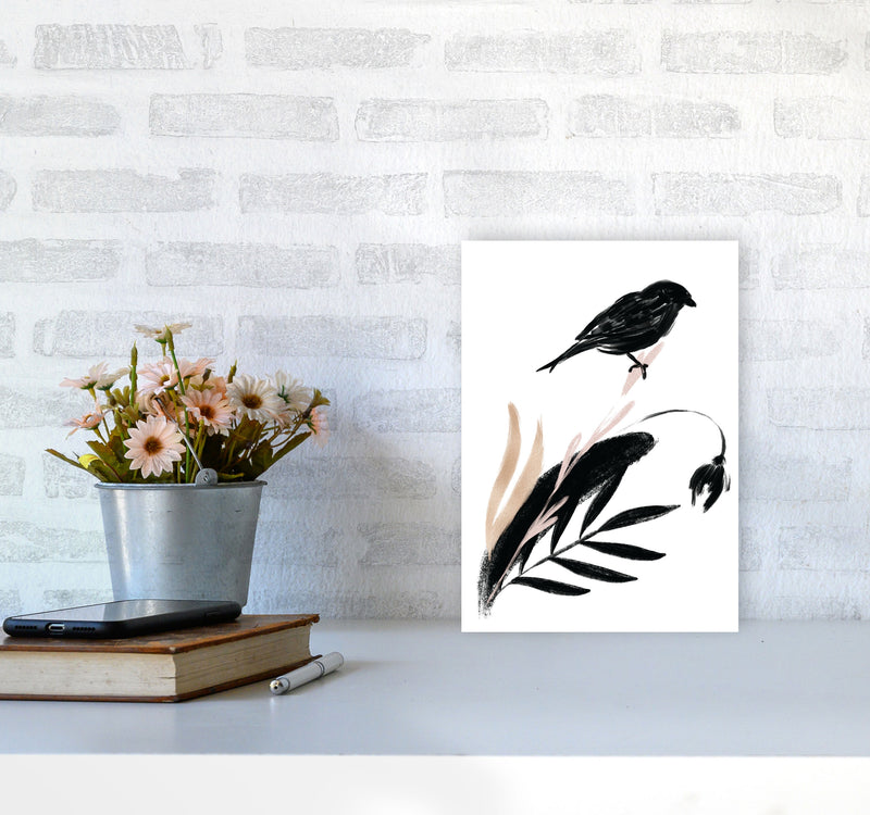 Delicate Floral Bird 04 Art Print by Pixy Paper A4 Black Frame
