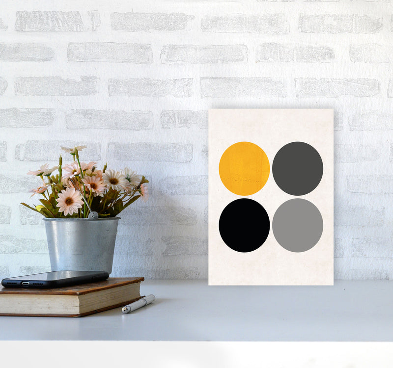 Circles Mustard Art Print by Pixy Paper A4 Black Frame