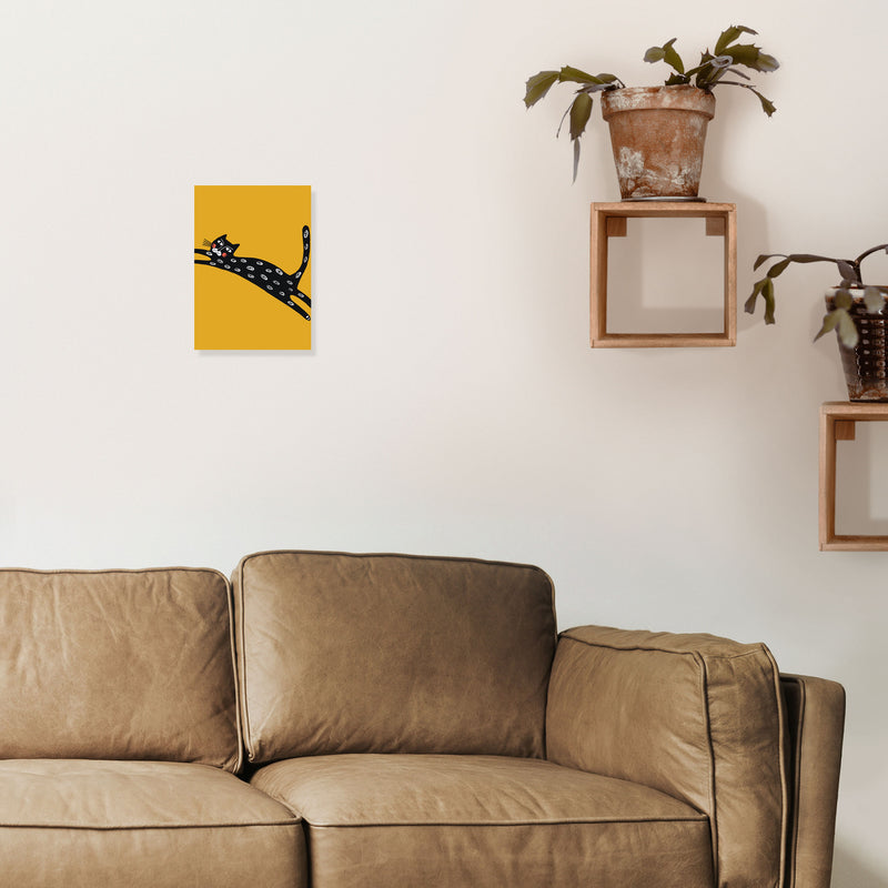 Mustard Cat Art Print by Pixy Paper A4 Black Frame