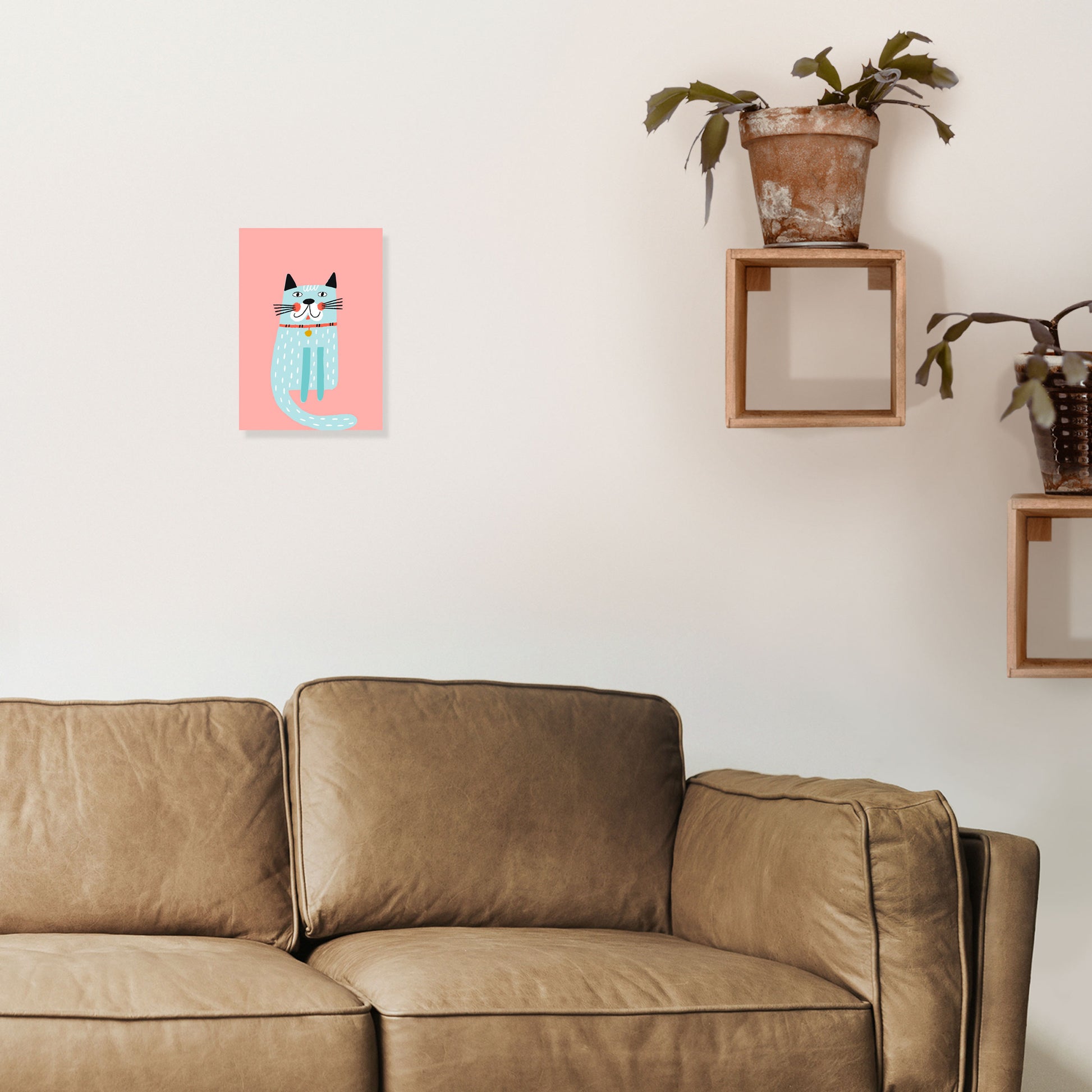 Happy Cat Art Print by Pixy Paper A4 Black Frame