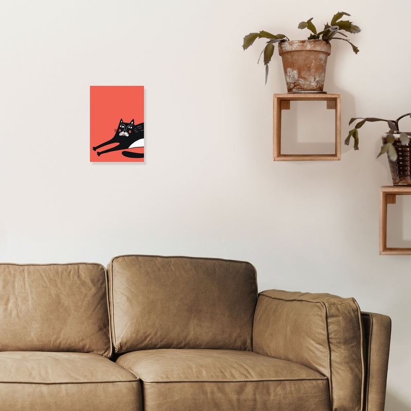 Cat Stretching Art Print by Pixy Paper A4 Black Frame