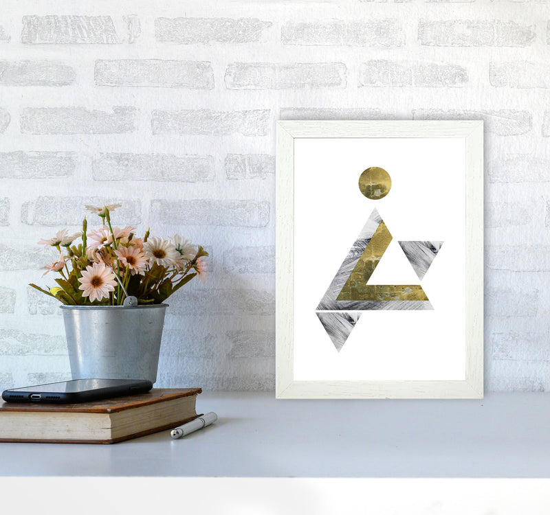 Gold And Grey Triangle With Moon Abstract Modern Print A4 Oak Frame